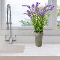 Silk lilac flower arrangement in french pail - 20"-0