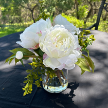 Faux peony arrangement in glass vase - 10"-4