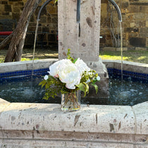 Faux peony arrangement in glass vase - 10"-1